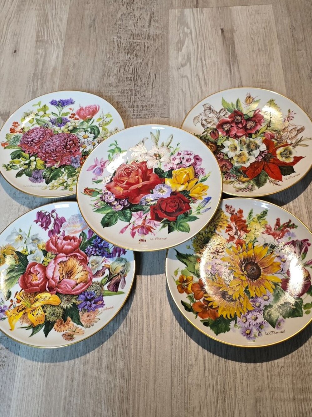 Vintage Hutschenreuther Germany Floral Collector Plates - Set of 5